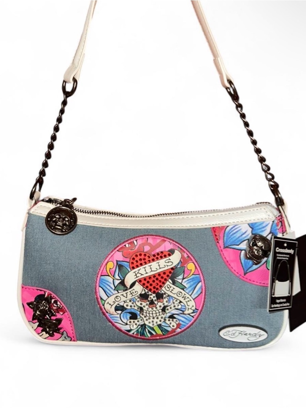Ed Hardy Shoulder Bag, denim/pink